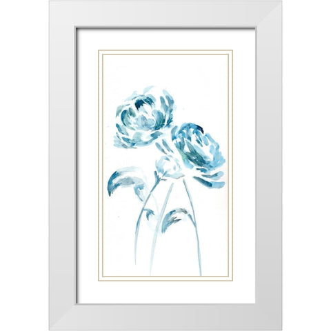Blue Peonies I White Modern Wood Framed Art Print with Double Matting by Chapman, Marcy