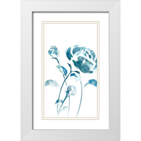 Blue Peonies II White Modern Wood Framed Art Print with Double Matting by Chapman, Marcy