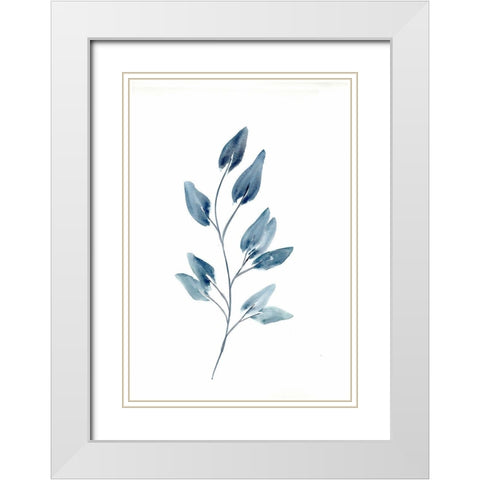 Farmhouse Leaves blue II White Modern Wood Framed Art Print with Double Matting by Chapman, Marcy