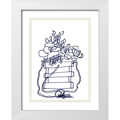 Hand Sketch Hanging Succulents blue White Modern Wood Framed Art Print with Double Matting by Chapman, Marcy