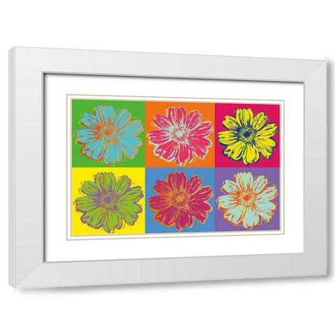 Flower Pop Art mosaic White Modern Wood Framed Art Print with Double Matting by Cusson, Marie Elaine