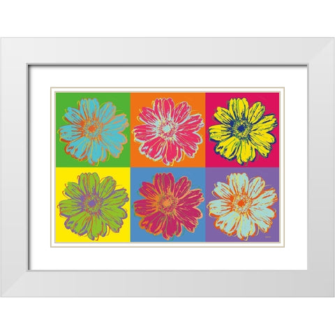Flower Pop Art mosaic White Modern Wood Framed Art Print with Double Matting by Cusson, Marie Elaine