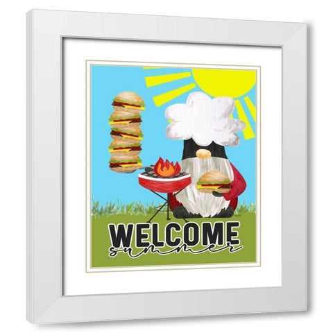 Gnome Grill Masters sentiment portrait II-Welcome White Modern Wood Framed Art Print with Double Matting by Reed, Tara