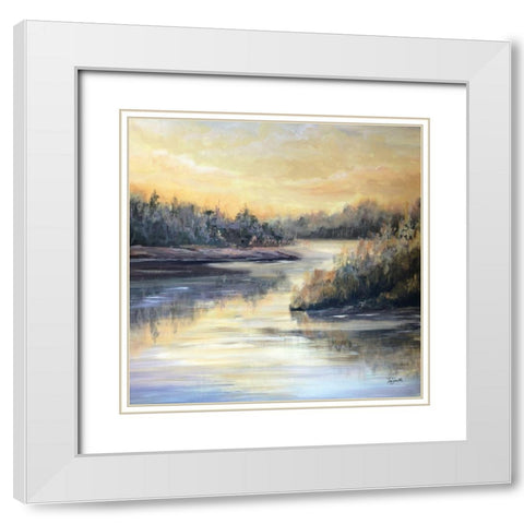 Golden Waters square White Modern Wood Framed Art Print with Double Matting by Tre Sorelle Studios