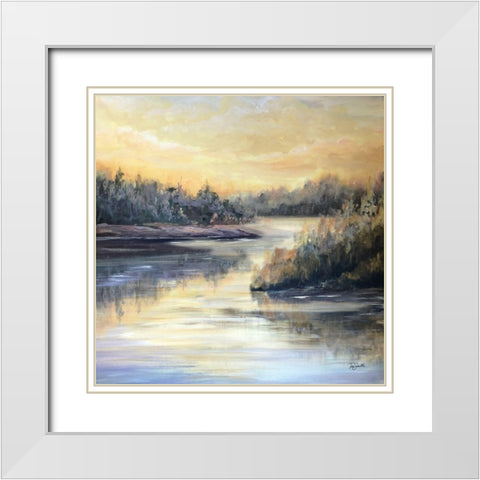 Golden Waters square White Modern Wood Framed Art Print with Double Matting by Tre Sorelle Studios