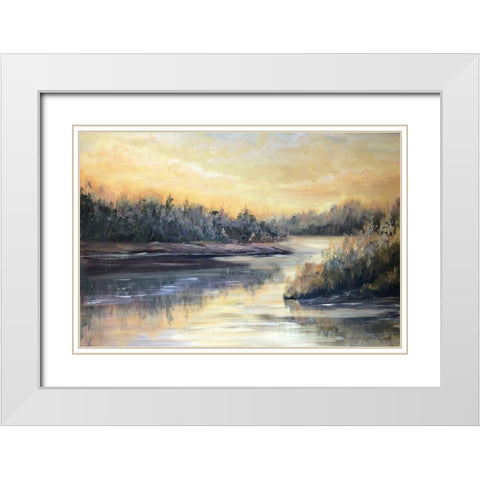 Golden Waters landscape White Modern Wood Framed Art Print with Double Matting by Tre Sorelle Studios