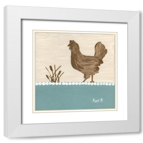 Out  to Pasture I-Brown Chicken White Modern Wood Framed Art Print with Double Matting by Bryan, Kathleen