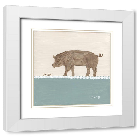 Out  to Pasture III-Brown Pig White Modern Wood Framed Art Print with Double Matting by Bryan, Kathleen