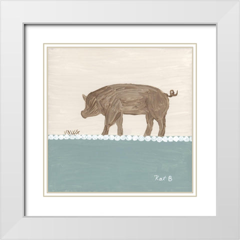 Out  to Pasture III-Brown Pig White Modern Wood Framed Art Print with Double Matting by Bryan, Kathleen