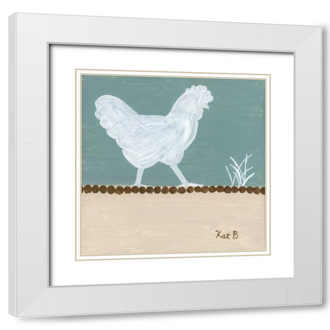 Out  to Pasture IV-White Chicken White Modern Wood Framed Art Print with Double Matting by Bryan, Kathleen