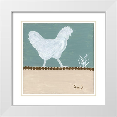 Out  to Pasture IV-White Chicken White Modern Wood Framed Art Print with Double Matting by Bryan, Kathleen