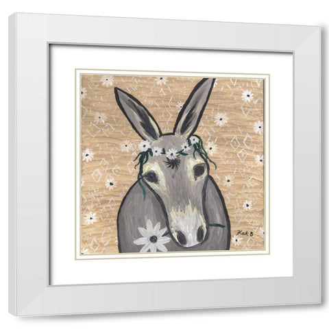 Donkey  with Daisies White Modern Wood Framed Art Print with Double Matting by Bryan, Kathleen
