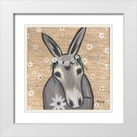 Donkey  with Daisies White Modern Wood Framed Art Print with Double Matting by Bryan, Kathleen