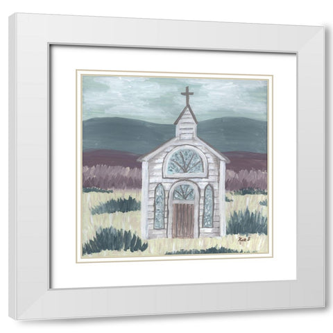 Farm  Sketch Church Meadow White Modern Wood Framed Art Print with Double Matting by Bryan, Kathleen