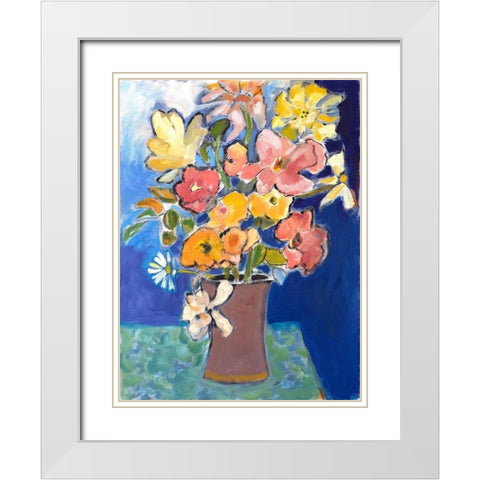 Table Blooms White Modern Wood Framed Art Print with Double Matting by Marie, Susanne