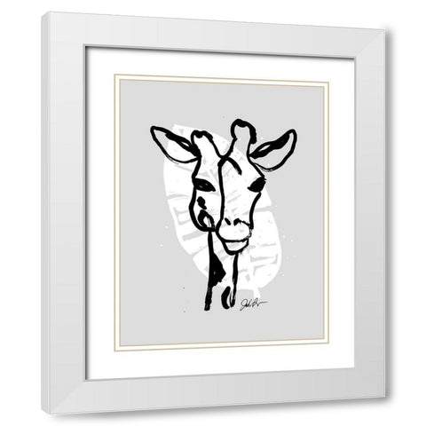 Inked Safari Leaves III-Giraffe 1 White Modern Wood Framed Art Print with Double Matting by Augustine, Jodi