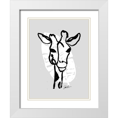 Inked Safari Leaves III-Giraffe 1 White Modern Wood Framed Art Print with Double Matting by Augustine, Jodi