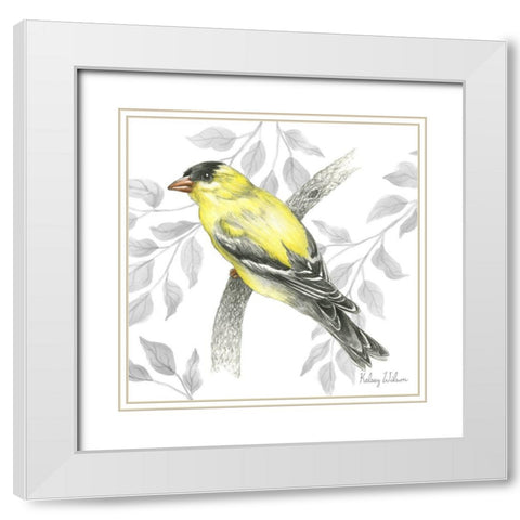 Backyard Birds IV-Goldfinch II White Modern Wood Framed Art Print with Double Matting by Wilson, Kelsey