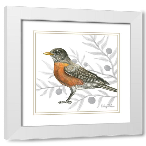 Backyard Birds VI-Robin White Modern Wood Framed Art Print with Double Matting by Wilson, Kelsey