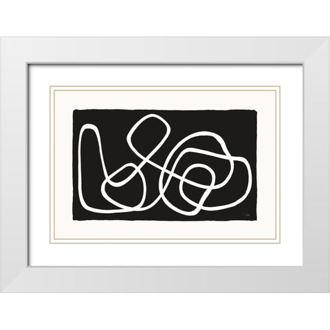 Lines And Curves on black I White Modern Wood Framed Art Print with Double Matting by Pela