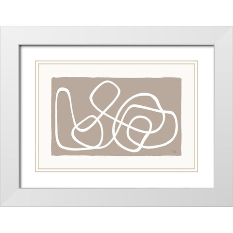 Lines And Curves on greige I White Modern Wood Framed Art Print with Double Matting by Pela