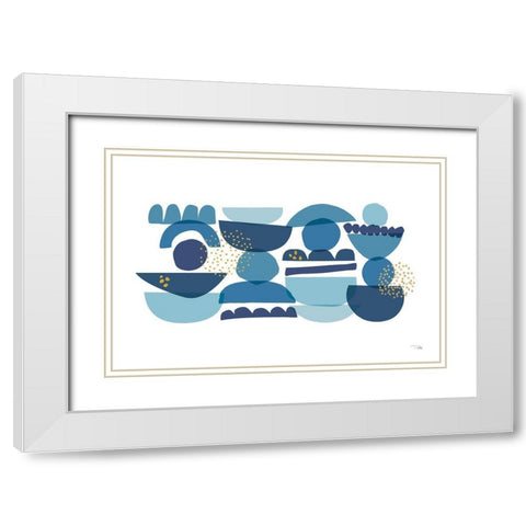 Crowded Forms blue I White Modern Wood Framed Art Print with Double Matting by Pela