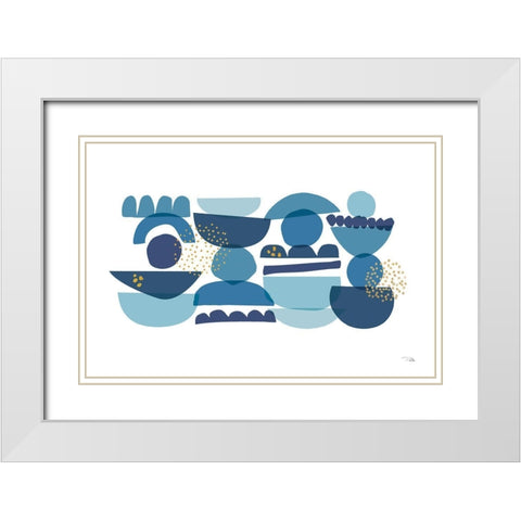 Crowded Forms blue I White Modern Wood Framed Art Print with Double Matting by Pela