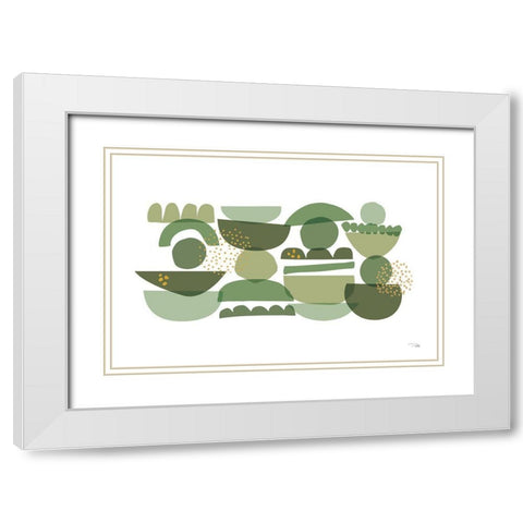 Crowded Forms green I White Modern Wood Framed Art Print with Double Matting by Pela