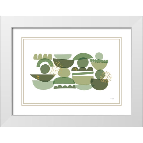 Crowded Forms green I White Modern Wood Framed Art Print with Double Matting by Pela
