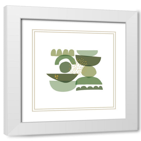 Crowded Forms green II White Modern Wood Framed Art Print with Double Matting by Pela