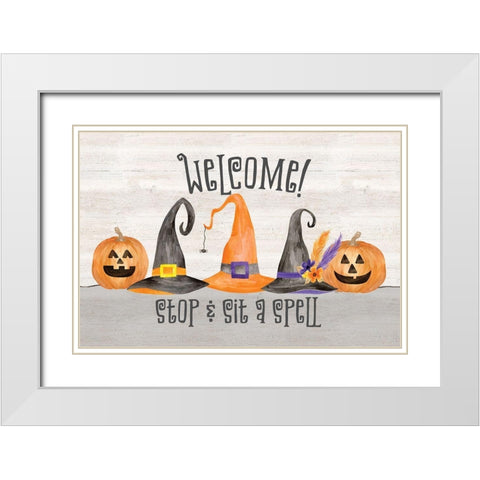 Sit a Spell Sentiment landscape IV-Welcome White Modern Wood Framed Art Print with Double Matting by Reed, Tara