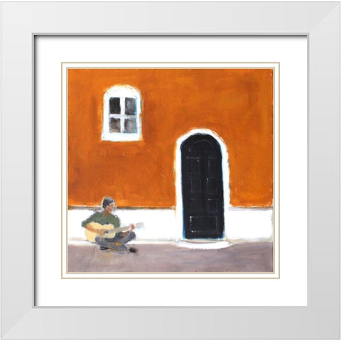 Street Music White Modern Wood Framed Art Print with Double Matting by Marie, Susanne