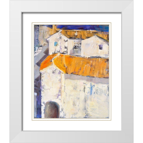 Village Rooftops White Modern Wood Framed Art Print with Double Matting by Marie, Susanne