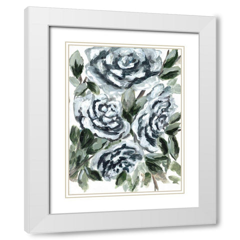 Shadowed Blue Roses I White Modern Wood Framed Art Print with Double Matting by Chapman, Marcy