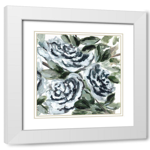 Shadowed Blue Roses II White Modern Wood Framed Art Print with Double Matting by Chapman, Marcy
