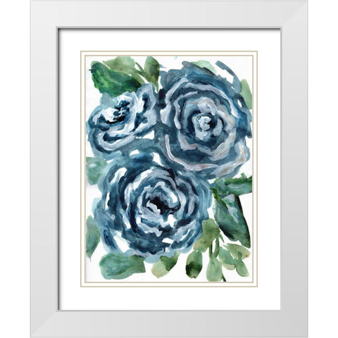 Gentle Roses Blue White Modern Wood Framed Art Print with Double Matting by Chapman, Marcy