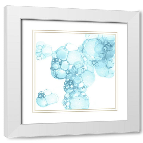 Bubble Square aqua I White Modern Wood Framed Art Print with Double Matting by Wilson, Kelsey
