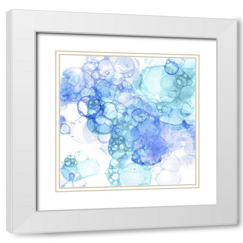 Bubble Square aqua And blue I White Modern Wood Framed Art Print with Double Matting by Wilson, Kelsey