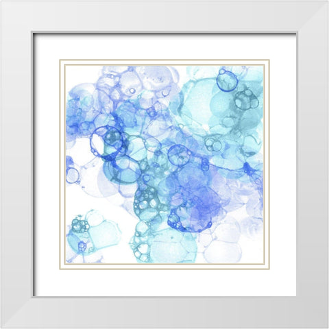 Bubble Square aqua And blue I White Modern Wood Framed Art Print with Double Matting by Wilson, Kelsey
