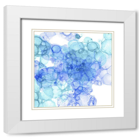 Bubble Square aqua And blue II White Modern Wood Framed Art Print with Double Matting by Wilson, Kelsey