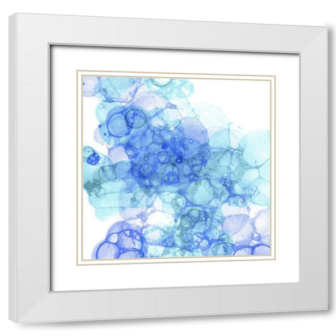 Bubble Square aqua And blue III White Modern Wood Framed Art Print with Double Matting by Wilson, Kelsey