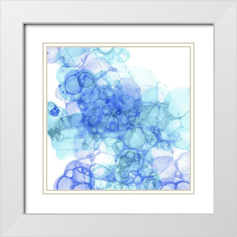 Bubble Square aqua And blue III White Modern Wood Framed Art Print with Double Matting by Wilson, Kelsey
