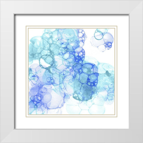 Bubble Square aqua And blue IV White Modern Wood Framed Art Print with Double Matting by Wilson, Kelsey