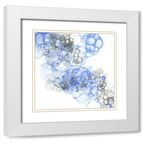 Bubble Square blue And grey II White Modern Wood Framed Art Print with Double Matting by Wilson, Kelsey
