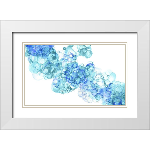 Bubblescape aqua And blue I White Modern Wood Framed Art Print with Double Matting by Wilson, Kelsey