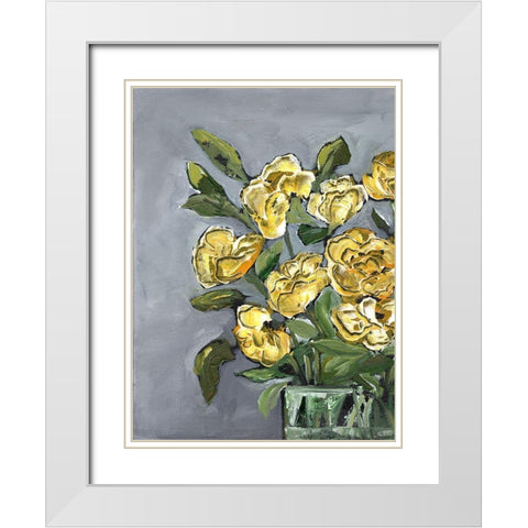 Yellow Farmhouse Bouquet portrait I White Modern Wood Framed Art Print with Double Matting by Chapman, Marcy