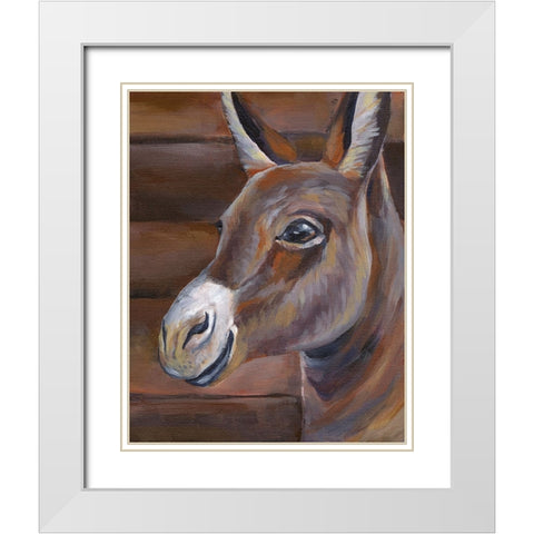 Barn Donkey White Modern Wood Framed Art Print with Double Matting by Wilson, Kelsey