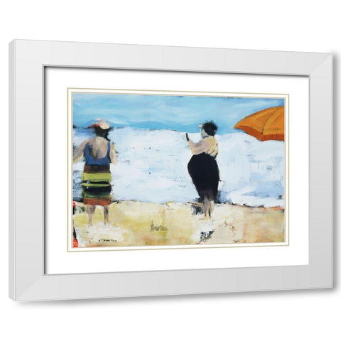 Beach Ladies White Modern Wood Framed Art Print with Double Matting by Marie, Susanne
