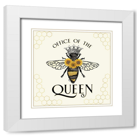 Honey Bees And Flowers Please IV-The Queen White Modern Wood Framed Art Print with Double Matting by Reed, Tara