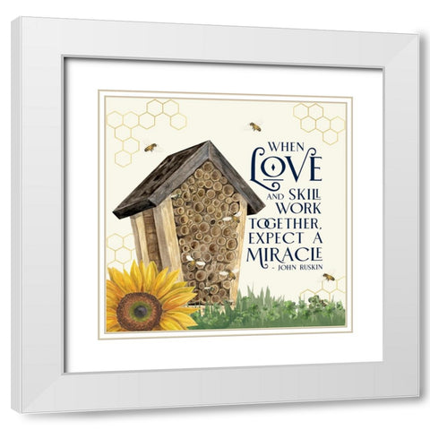 Honey Bees And Flowers Please V-Love and Skill White Modern Wood Framed Art Print with Double Matting by Reed, Tara
